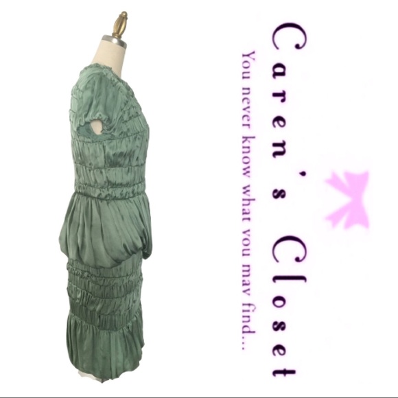 Burberry Runway Green Silk Ruched Mini Dress - Picture 5 of 9